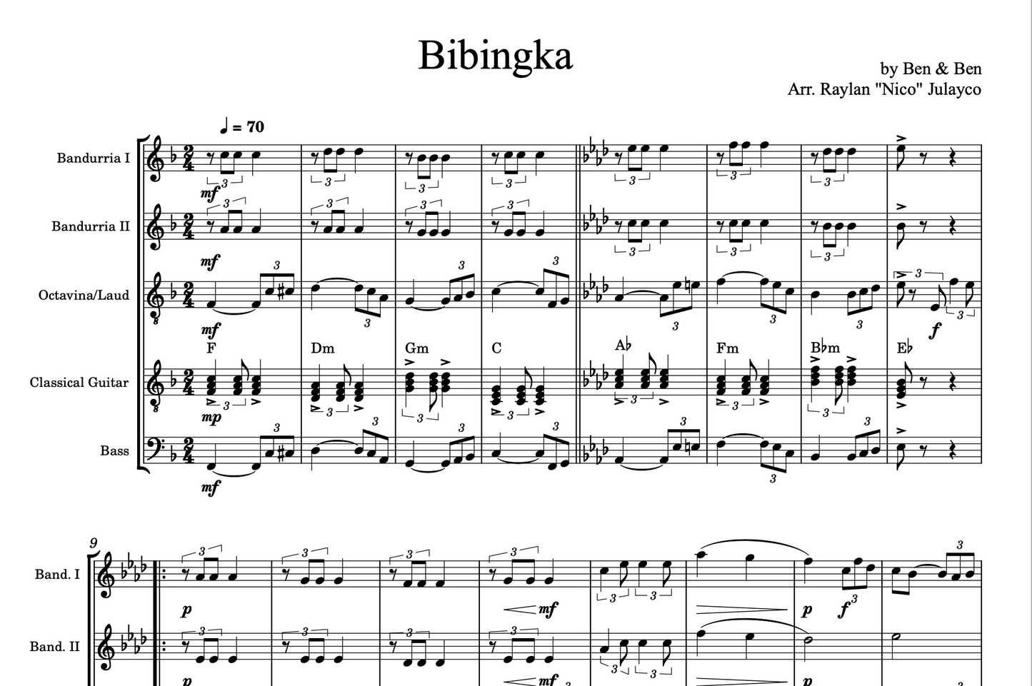 Bibingka (Ben&Ben) - Rondalla Sheet Music by Musicondalla