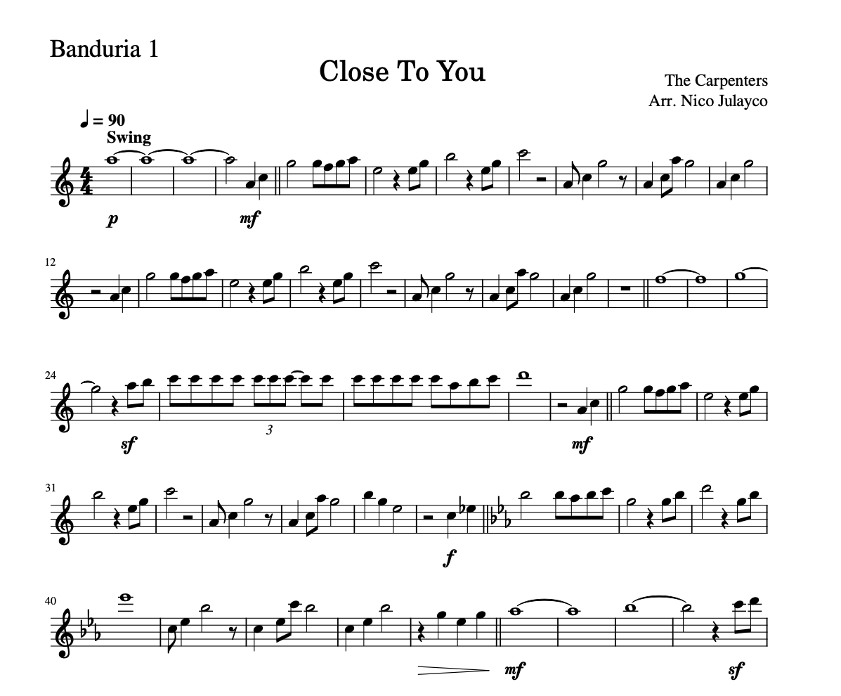 (They Long to Be) Close to You by Carpenters - Rondalla Sheet Music by Musicondalla