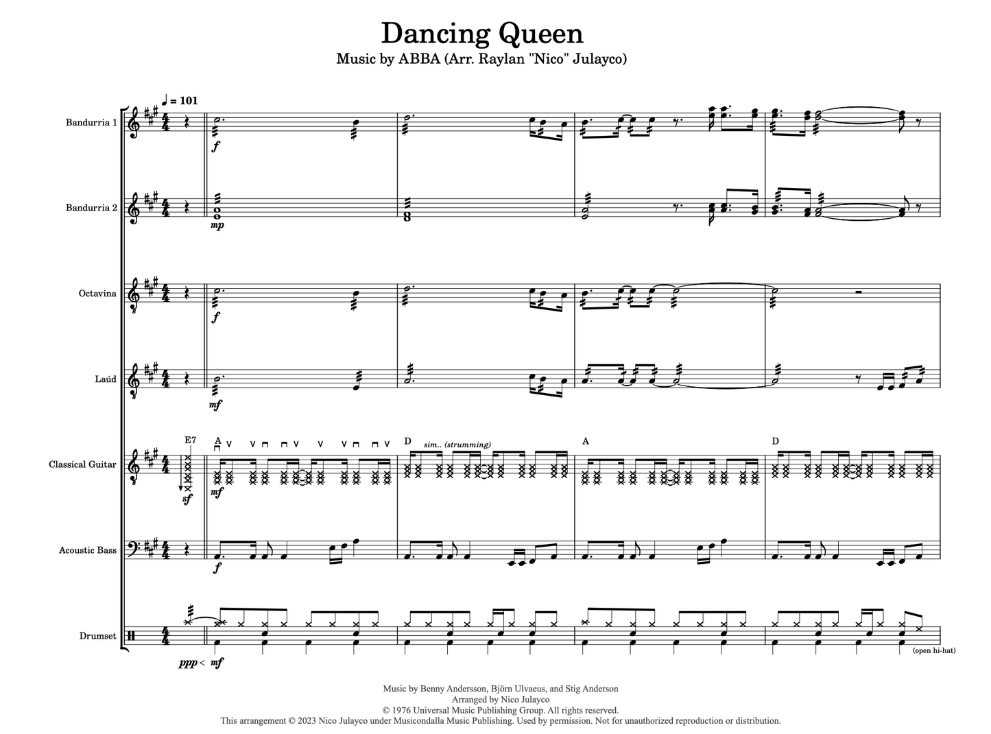 Dancing Queen (ABBA) - Rondalla Sheet Music by Musicondalla
