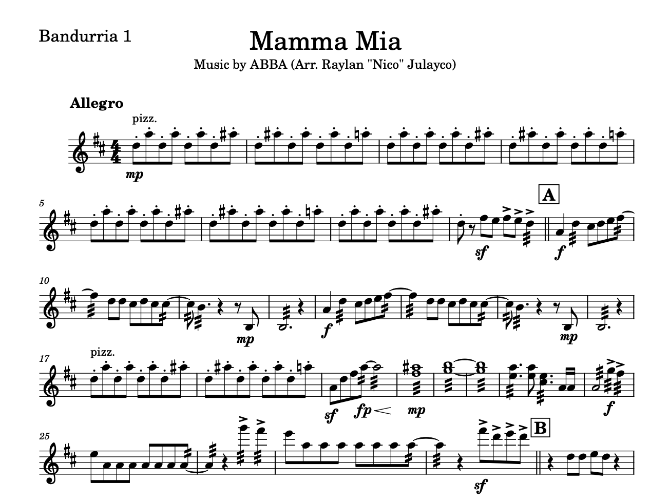 Mamma Mia (ABBA) - Rondalla Sheet Music by Musicondalla