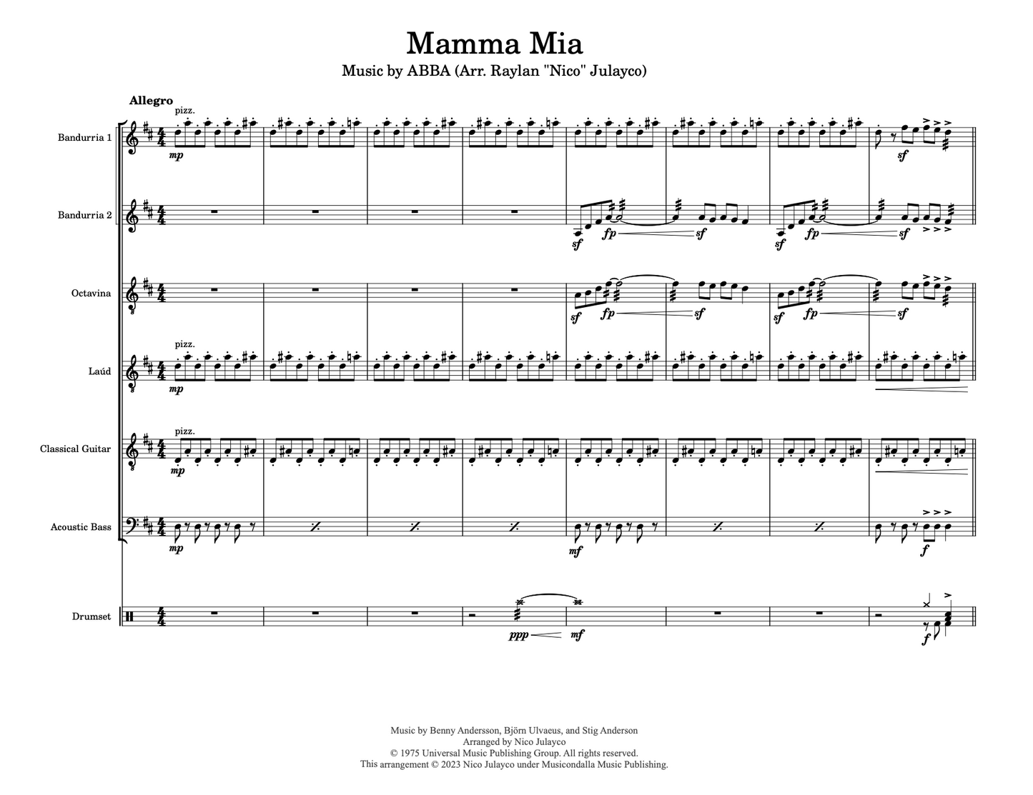 Mamma Mia (ABBA) - Rondalla Sheet Music by Musicondalla