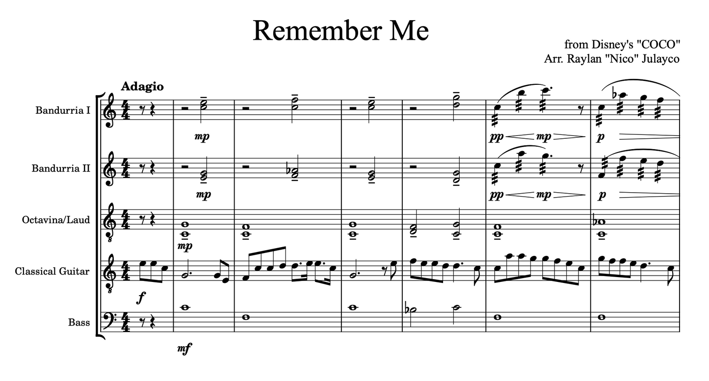 Remember Me (Coco) - Rondalla Sheet Music by Musicondalla