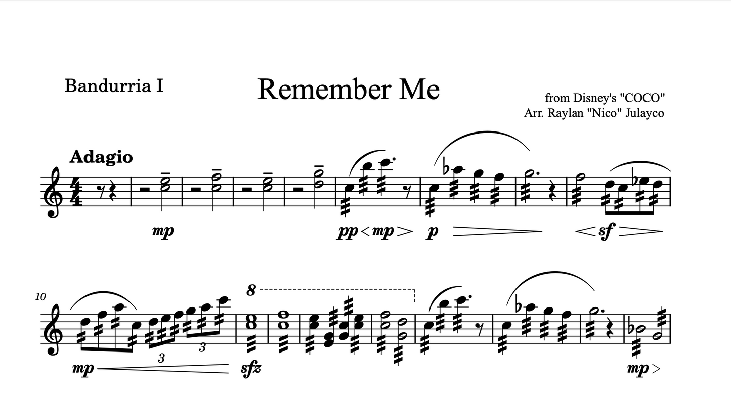 Remember Me (Coco) - Rondalla Sheet Music by Musicondalla