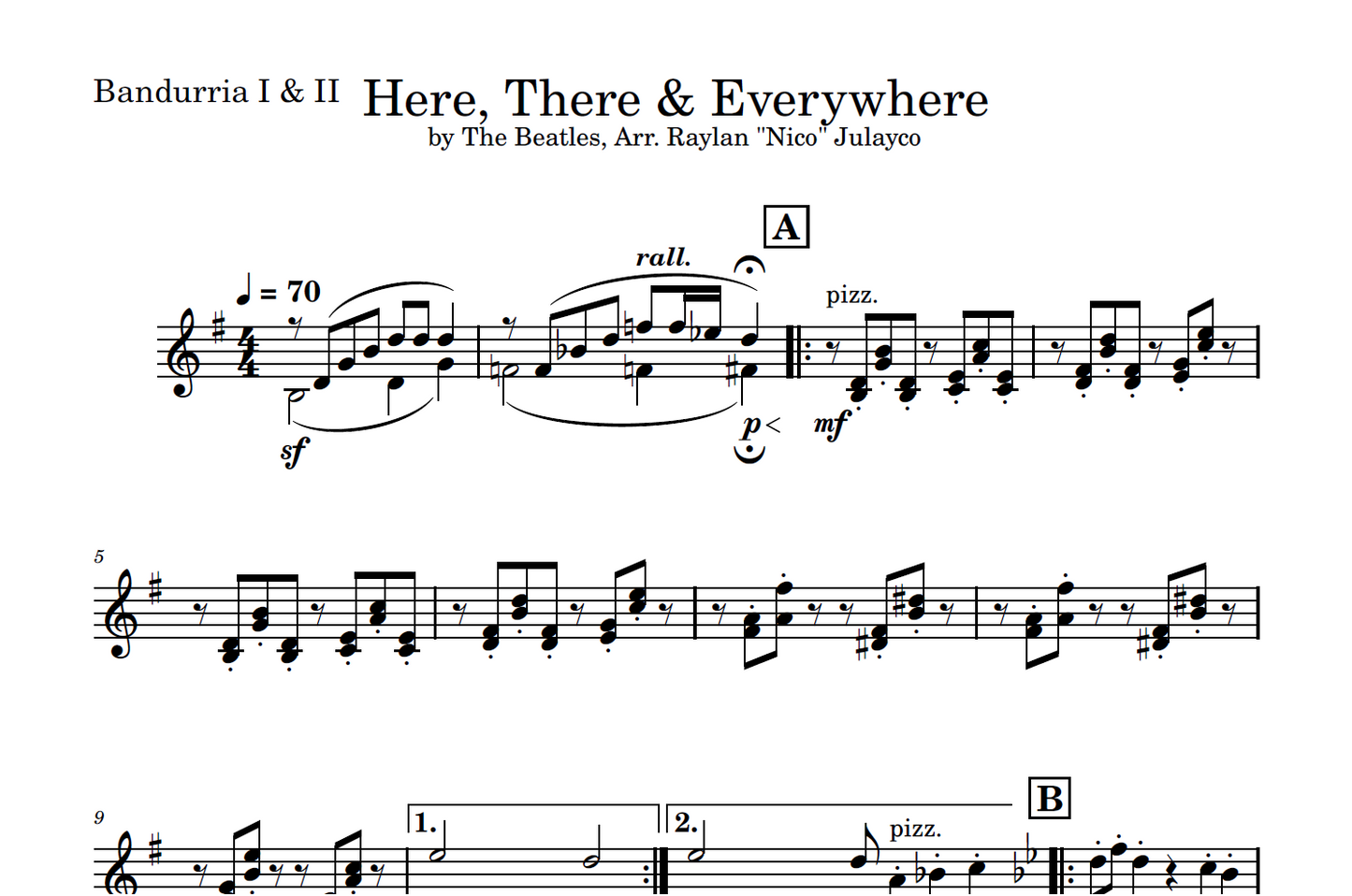Here, There and Everywhere - Rondalla Sheet Music by Musicondalla