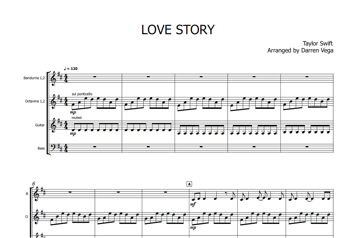 Love Story - Rondalla Sheet Music by Musicondalla