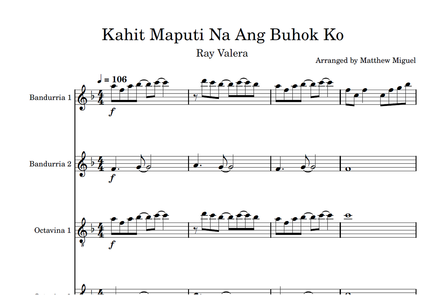 Kahit Maputi na ang Buhok Ko - Rondalla Sheet Music by Musicondalla