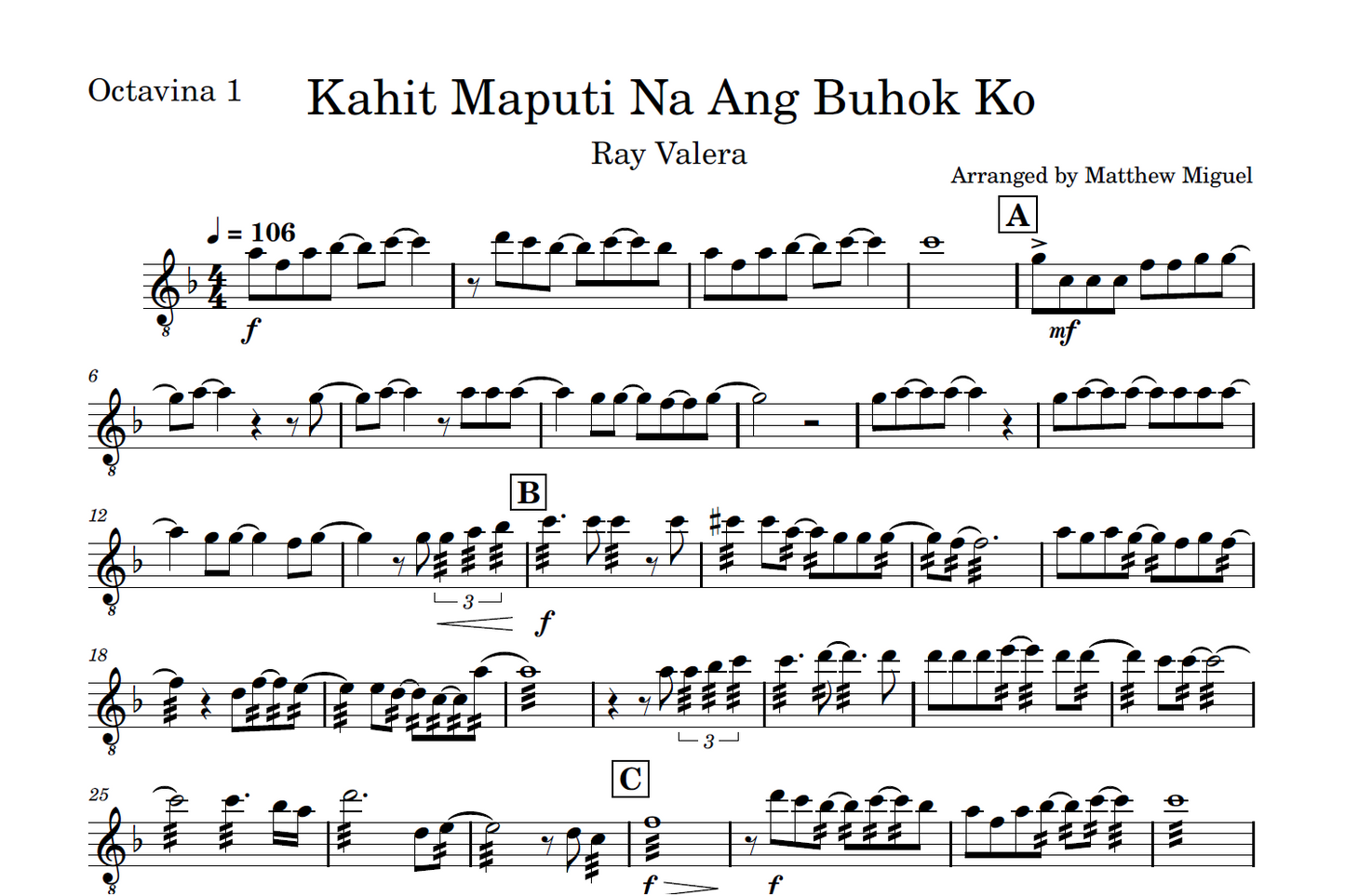 Kahit Maputi na ang Buhok Ko - Rondalla Sheet Music by Musicondalla