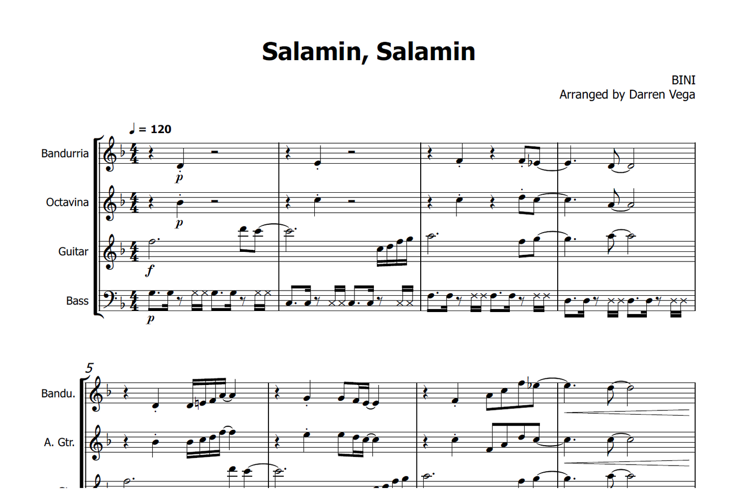 Salamin, Salamin - Rondalla Sheet Music by Musicondalla