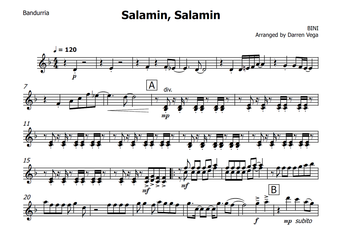 Salamin, Salamin - Rondalla Sheet Music by Musicondalla