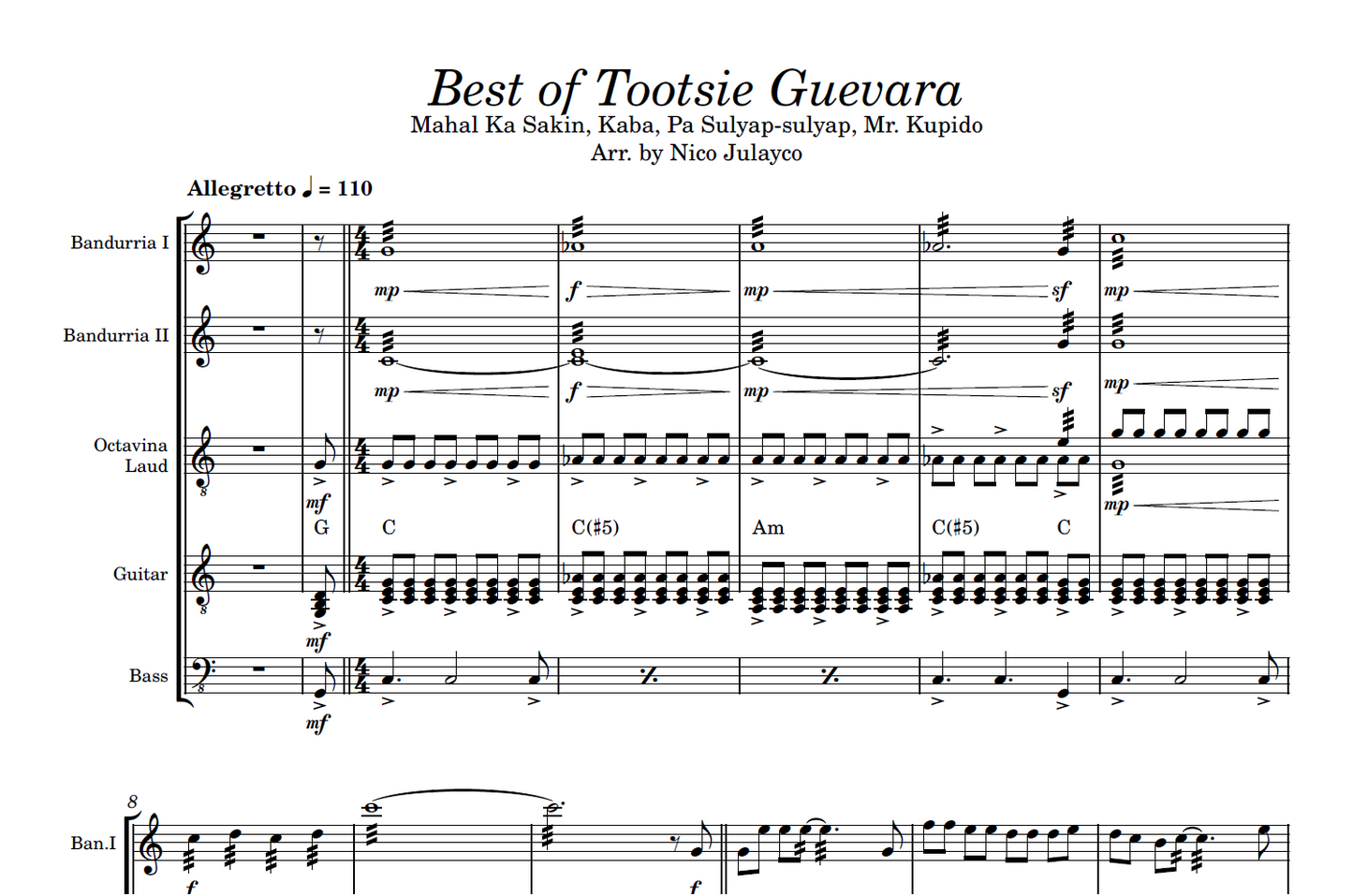 Best Hits of Tootsie Guevarra - Rondalla Sheet Music by Musicondalla