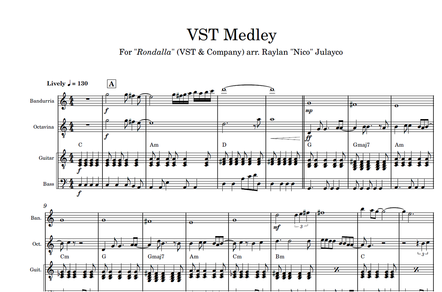 VST Medley - Rondalla Sheet Music by Musicondalla