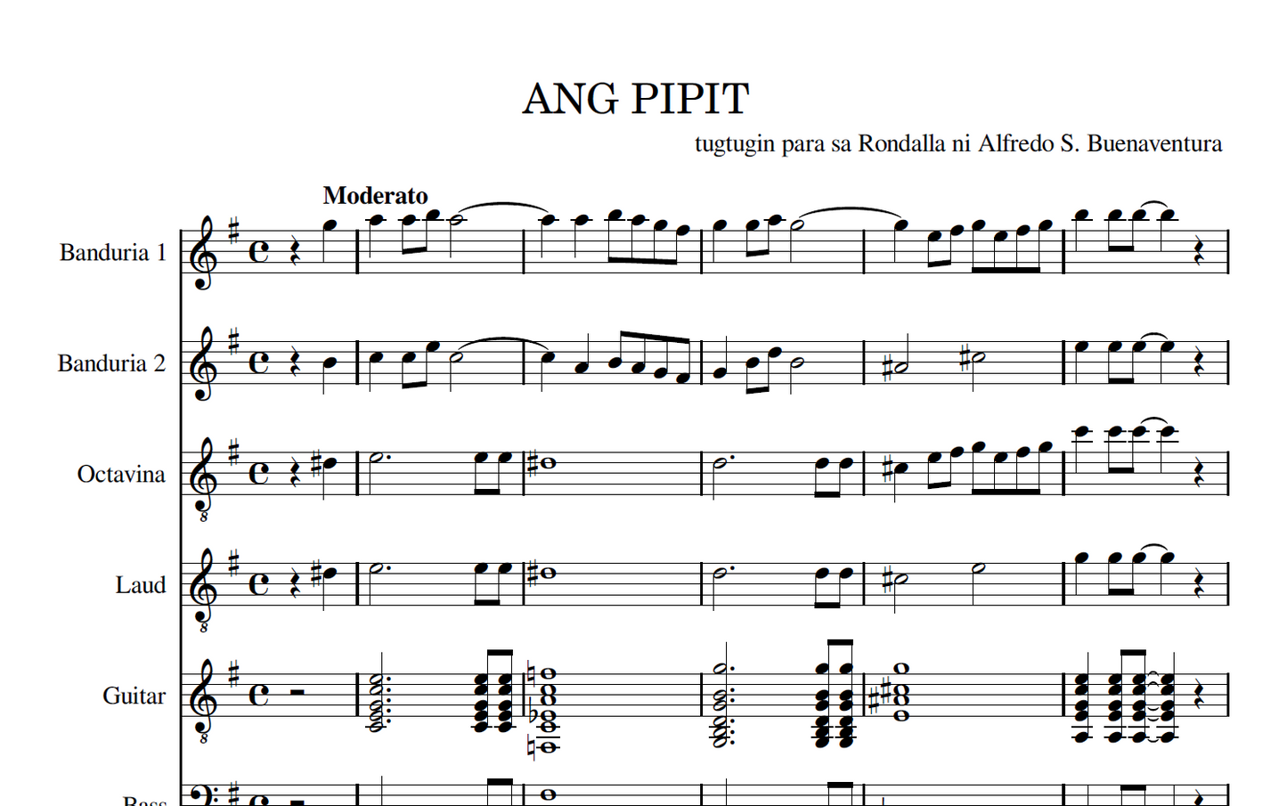 Ang Pipit (Advanced Level) - Rondalla Sheet Music by Musicondalla
