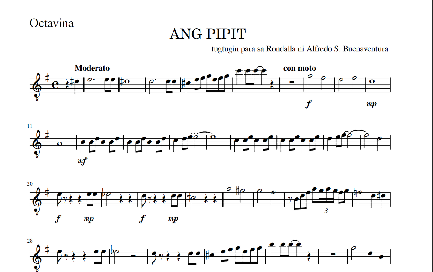 Ang Pipit (Advanced Level) - Rondalla Sheet Music by Musicondalla