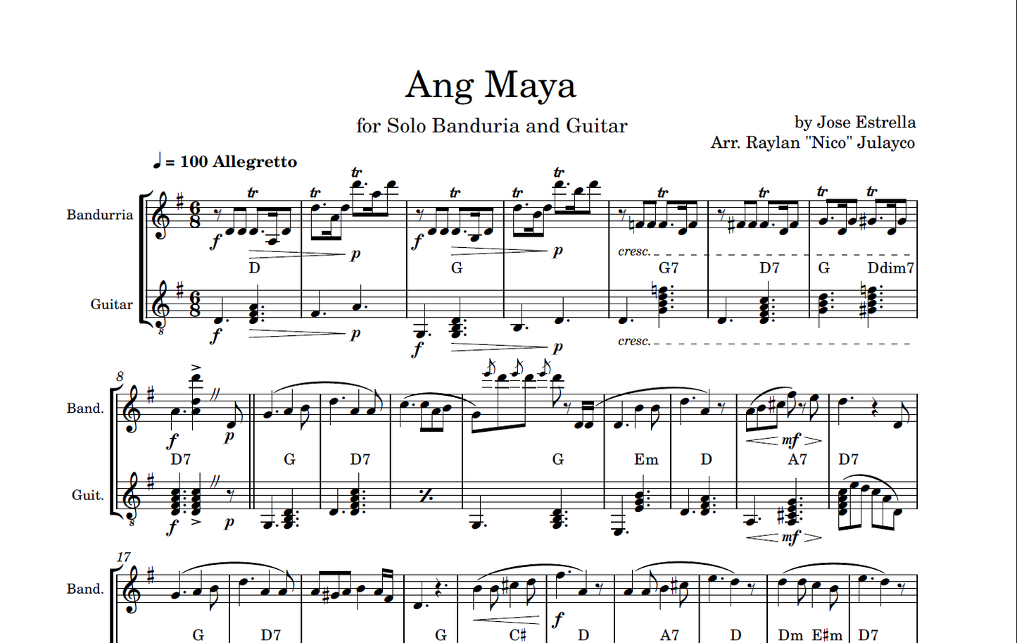 Ang Maya for Solo Banduria