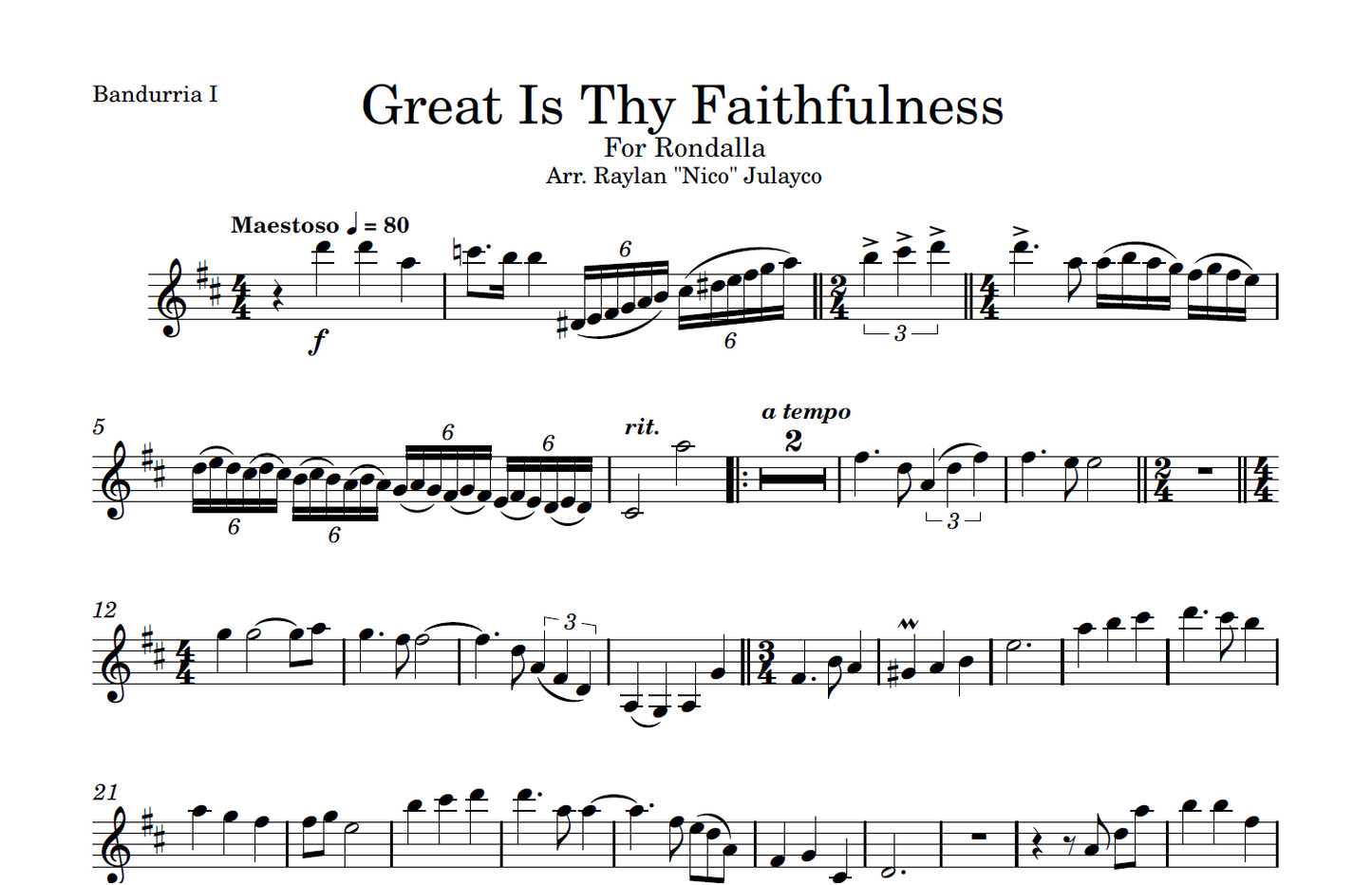 Great Is Thy Faithfulness - Rondalla Sheet Music by Musicondalla