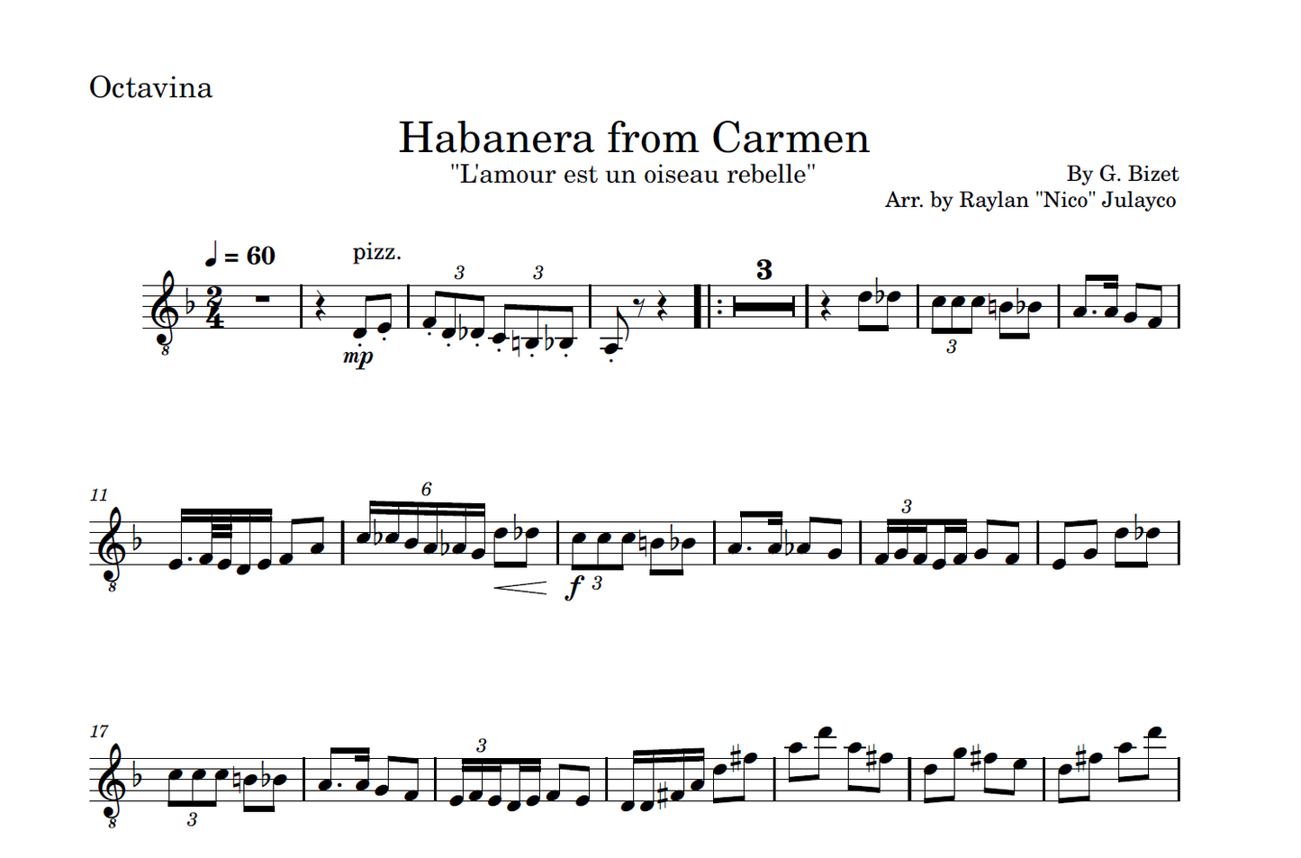 Habanera (from Carmen) - Rondalla Sheet Music by Musicondalla
