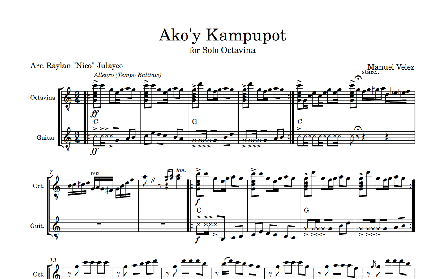 Ako'y Kampupot - Rondalla Sheet Music by Musicondalla