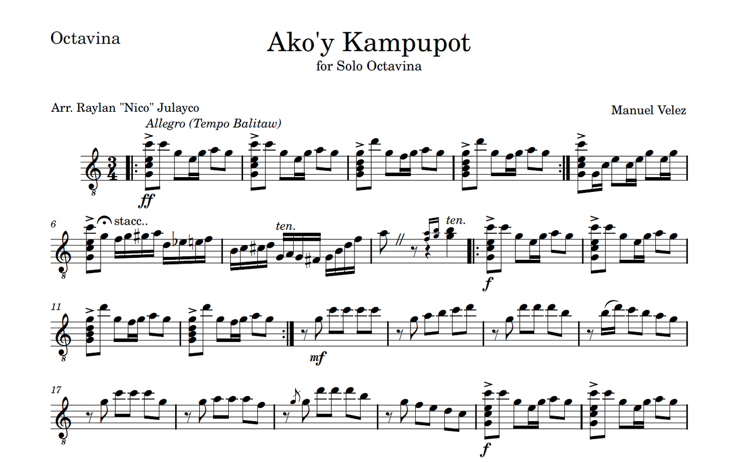 Ako'y Kampupot - Rondalla Sheet Music by Musicondalla