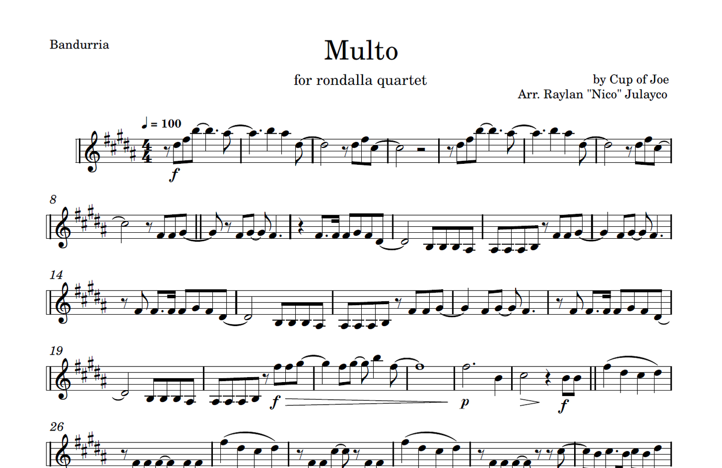 Multo - Rondalla Sheet Music by Musicondalla