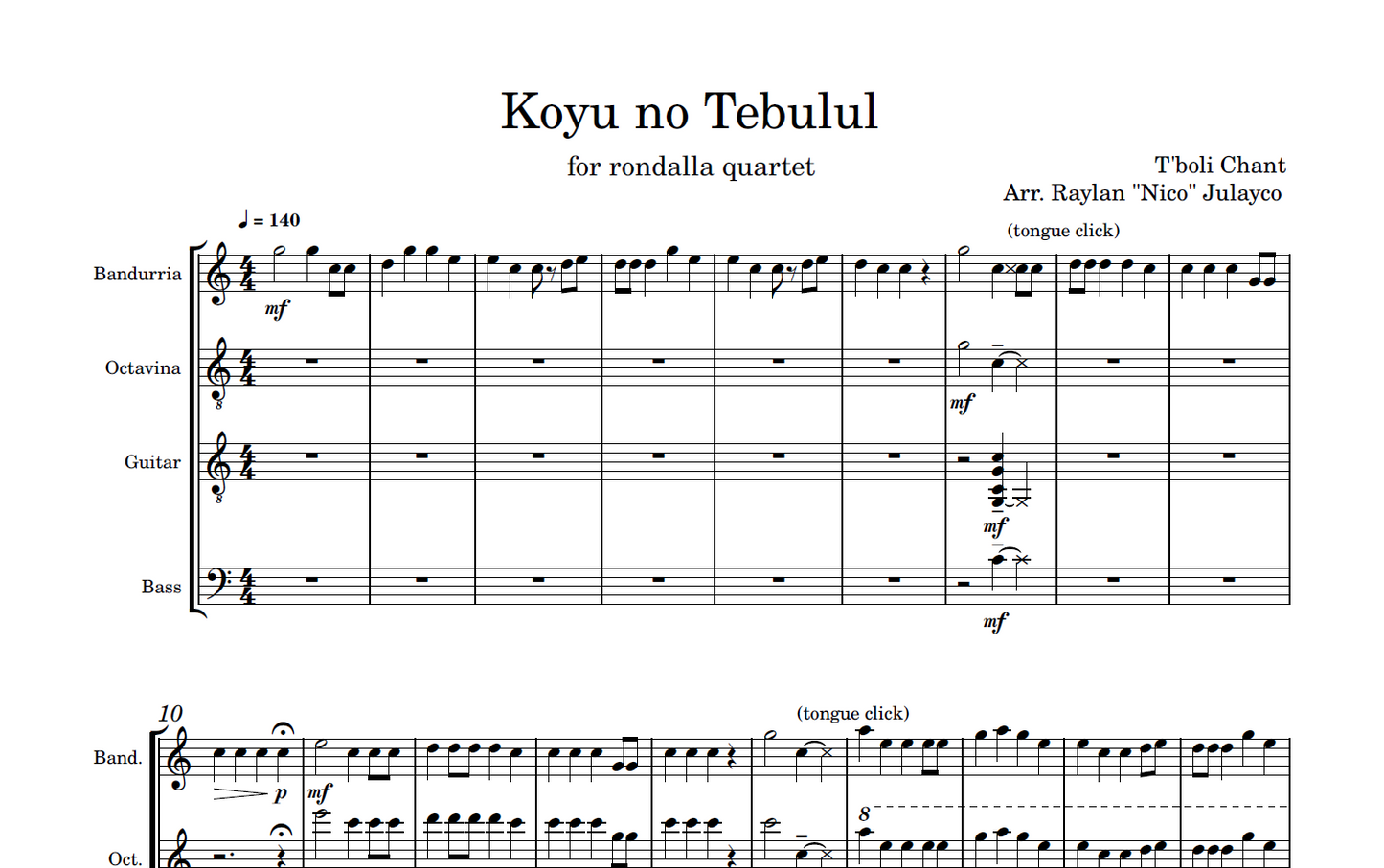 Koyu No Tebulul - Rondalla Sheet Music by Musicondalla