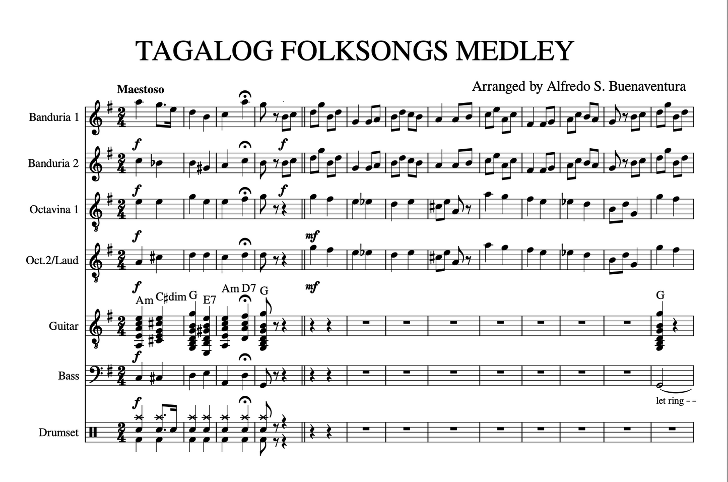 Tagalog Folk Songs Medley - Rondalla Sheet Music by Musicondalla