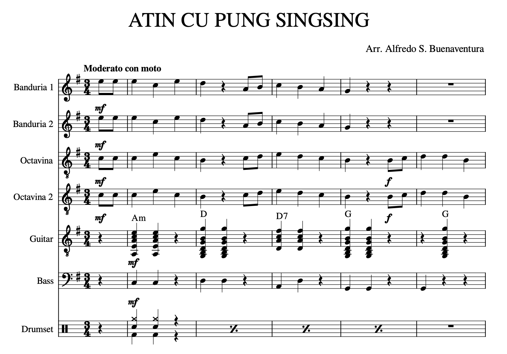 Atin Cu Pung Singsing - Rondalla Sheet Music by Musicondalla