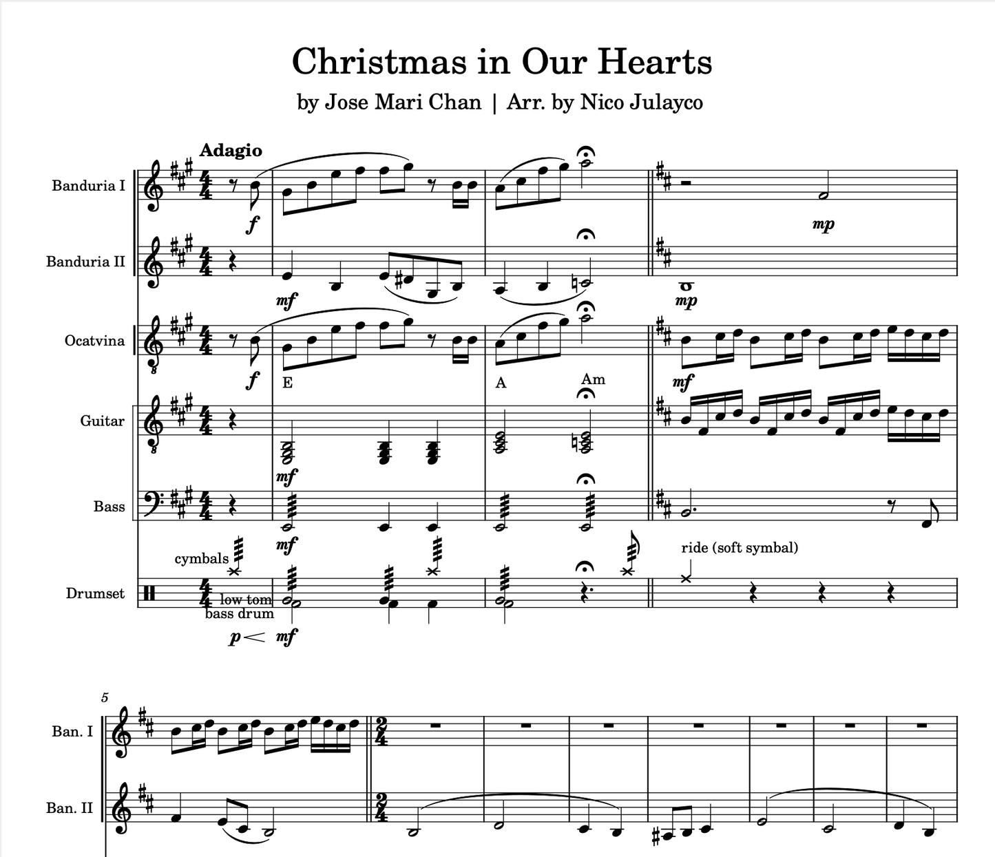 Christmas in our Hearts - Rondalla Sheet Music by Musicondalla