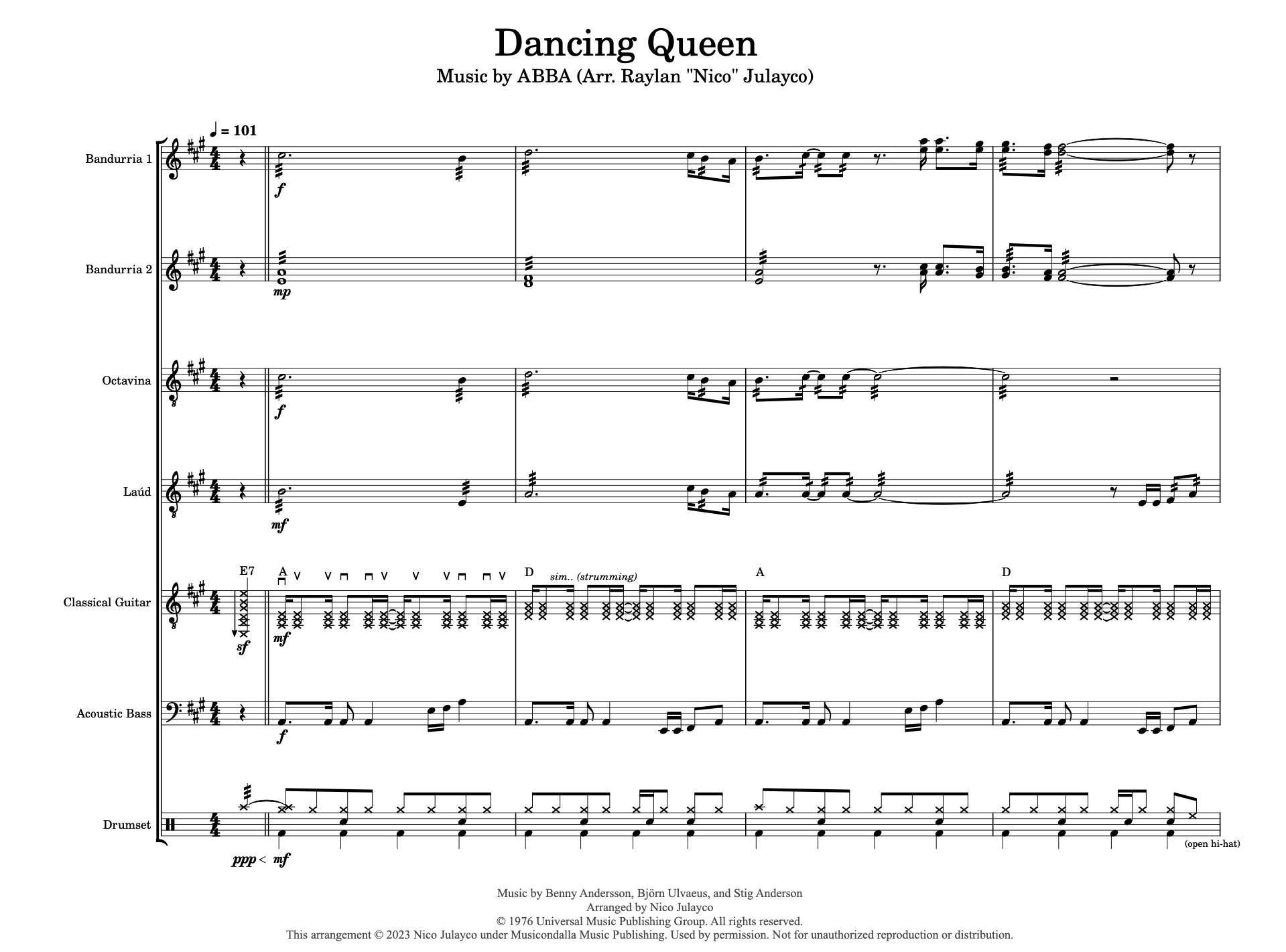 Dancing Queen (ABBA) - Rondalla Sheet Music by Musicondalla