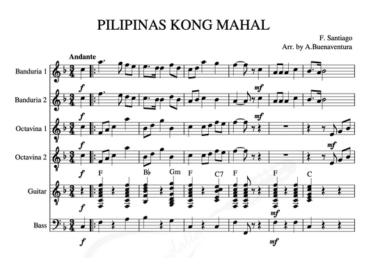 Pilipinas Kong Mahal (Full Score) - Rondalla Sheet Music by Musicondalla