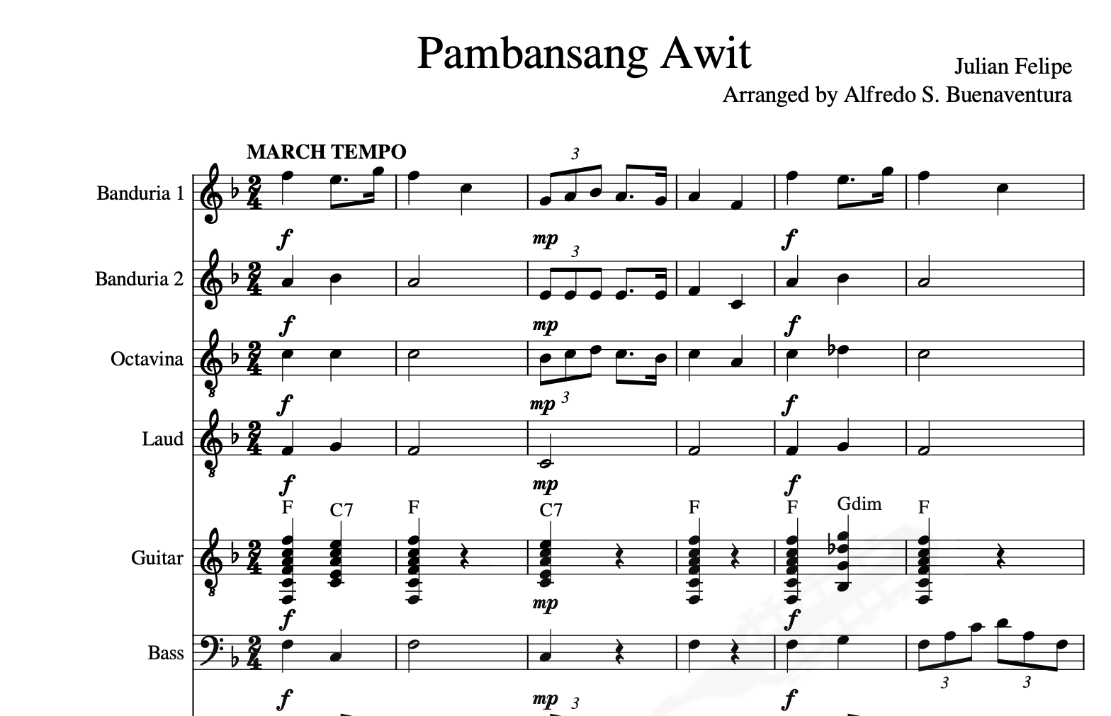 LUPANG HINIRANG (Pambansang Awit ng Pilipinas) - Rondalla Sheet Music by Musicondalla