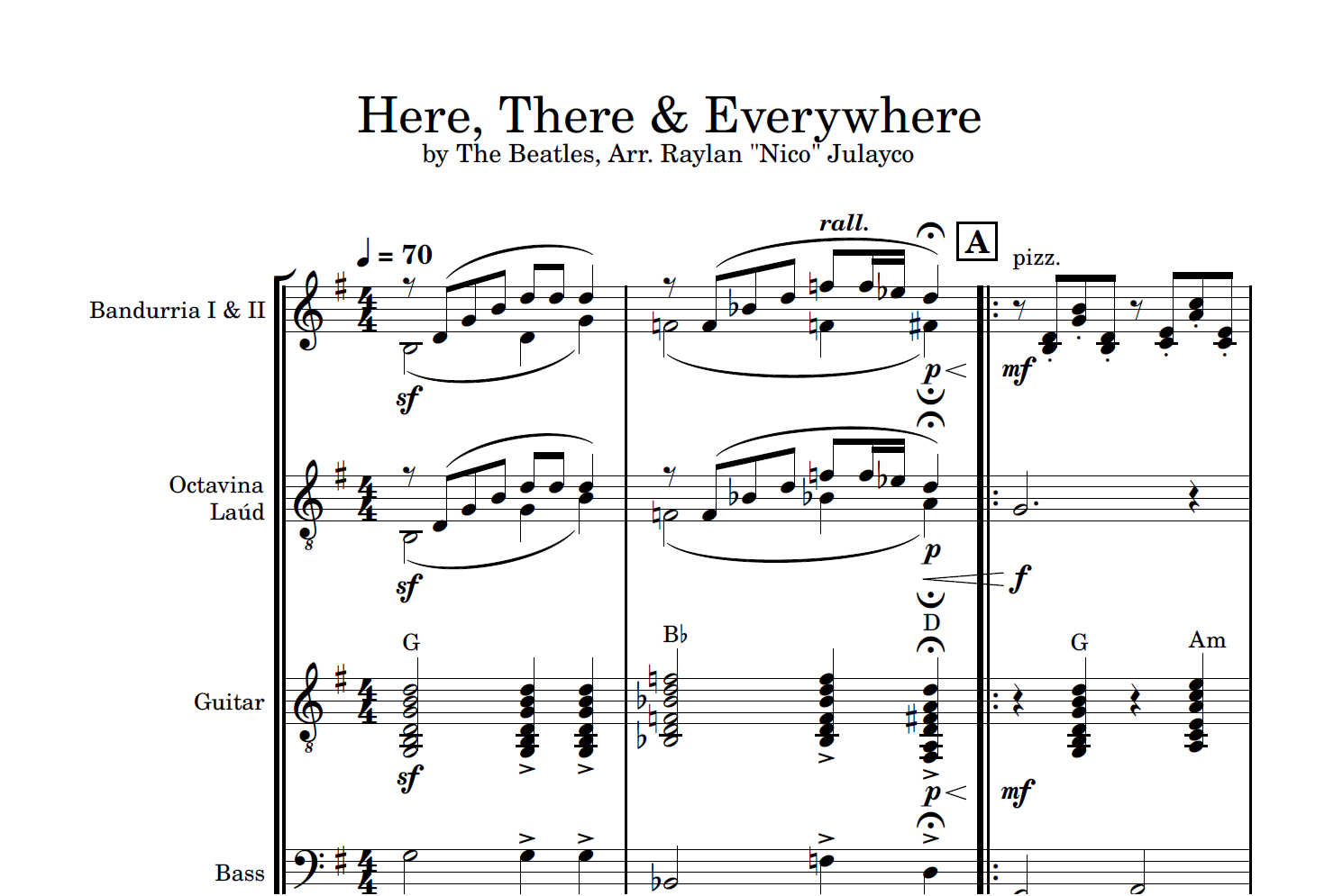Here, There and Everywhere - Rondalla Sheet Music by Musicondalla