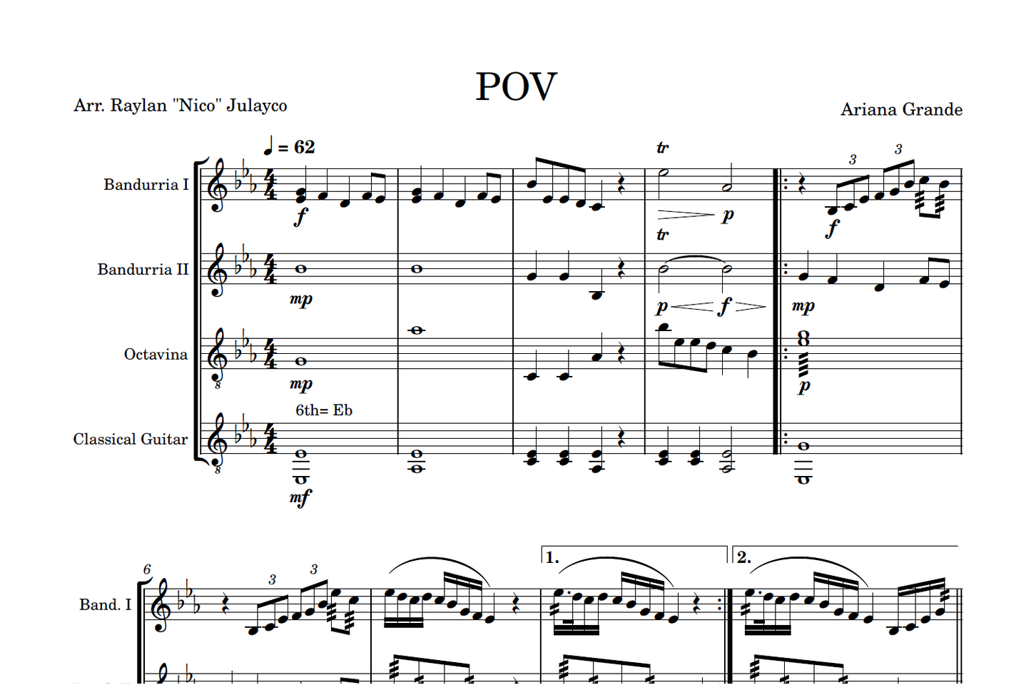 POV (rondalla quartet) - Rondalla Sheet Music by Musicondalla