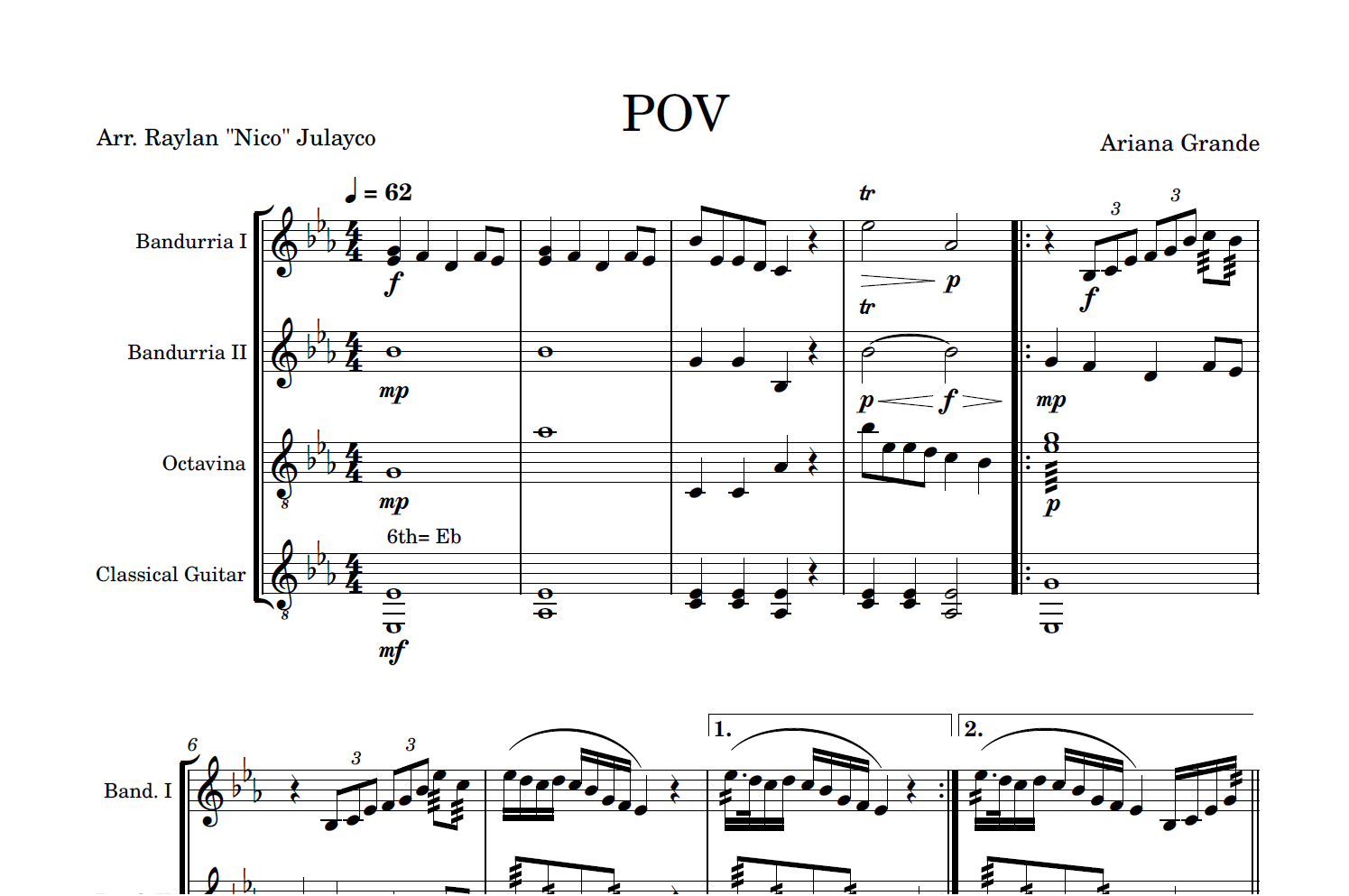 POV (rondalla quartet) - Rondalla Sheet Music by Musicondalla