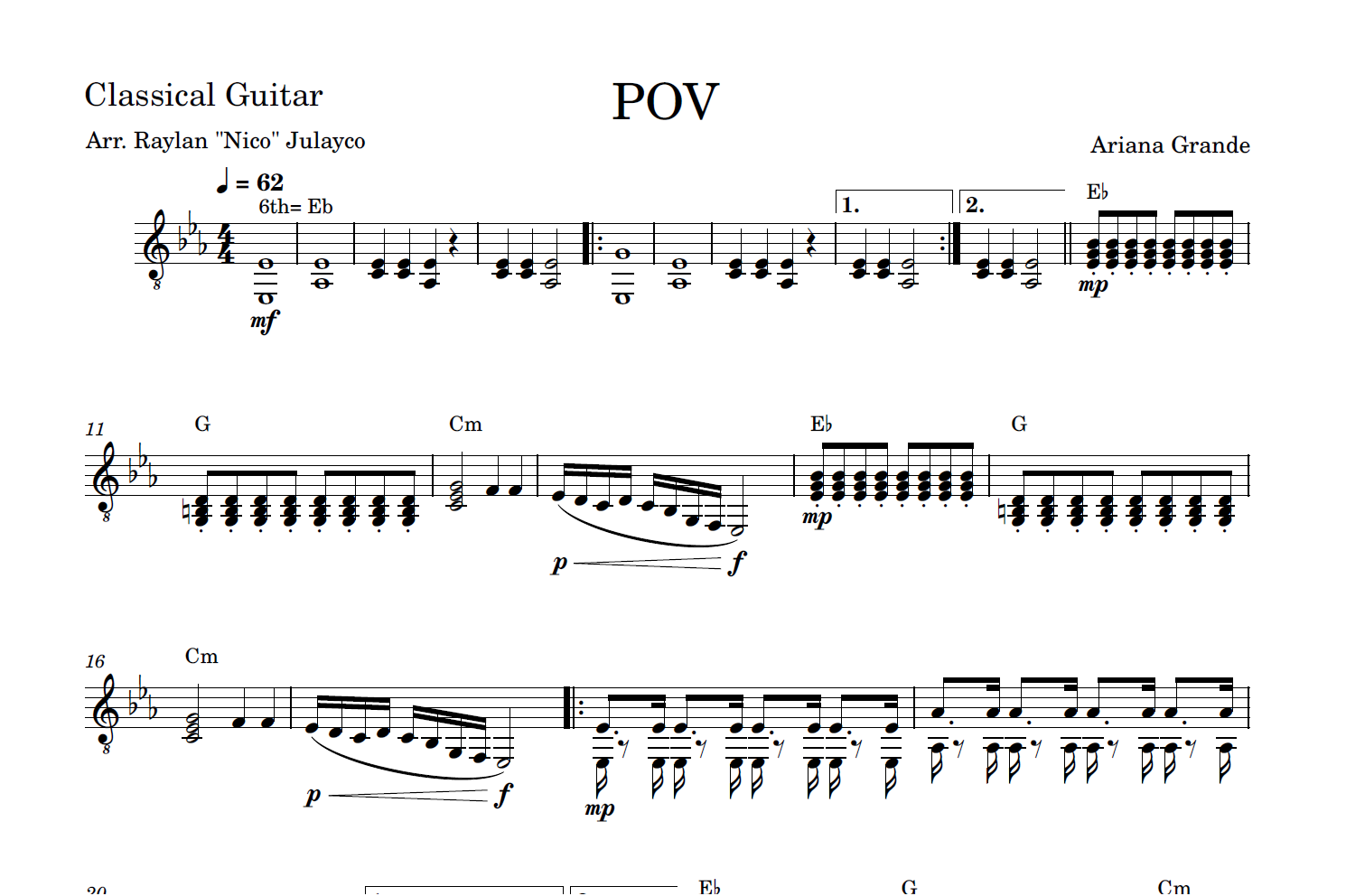 POV (rondalla quartet) - Rondalla Sheet Music by Musicondalla
