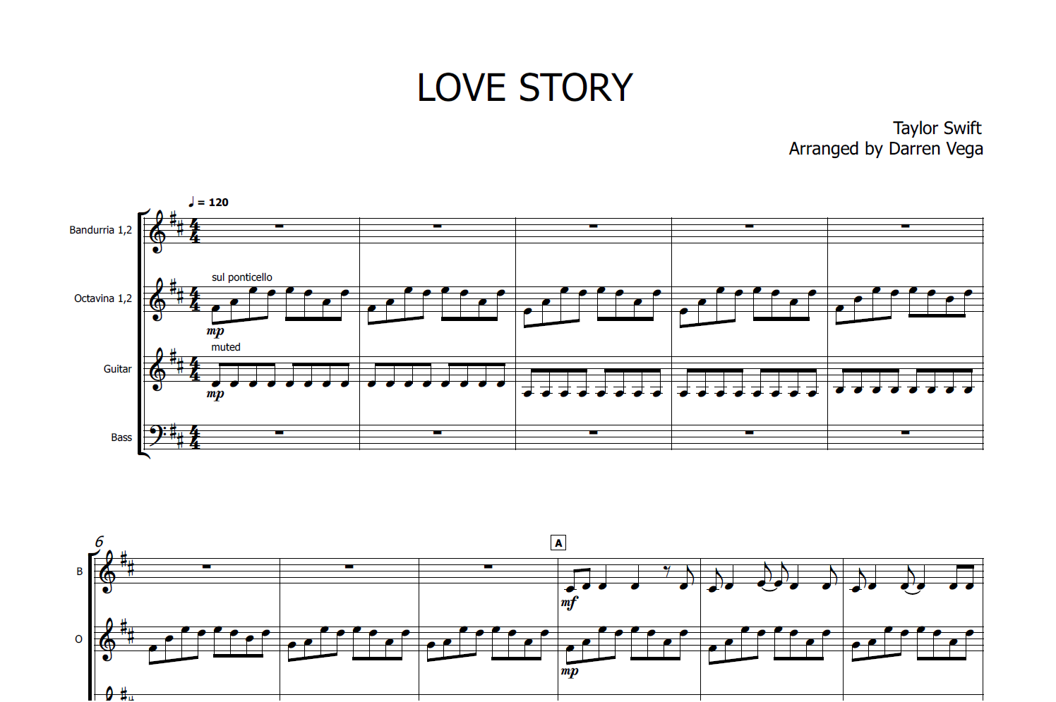 Love Story - Rondalla Sheet Music by Musicondalla