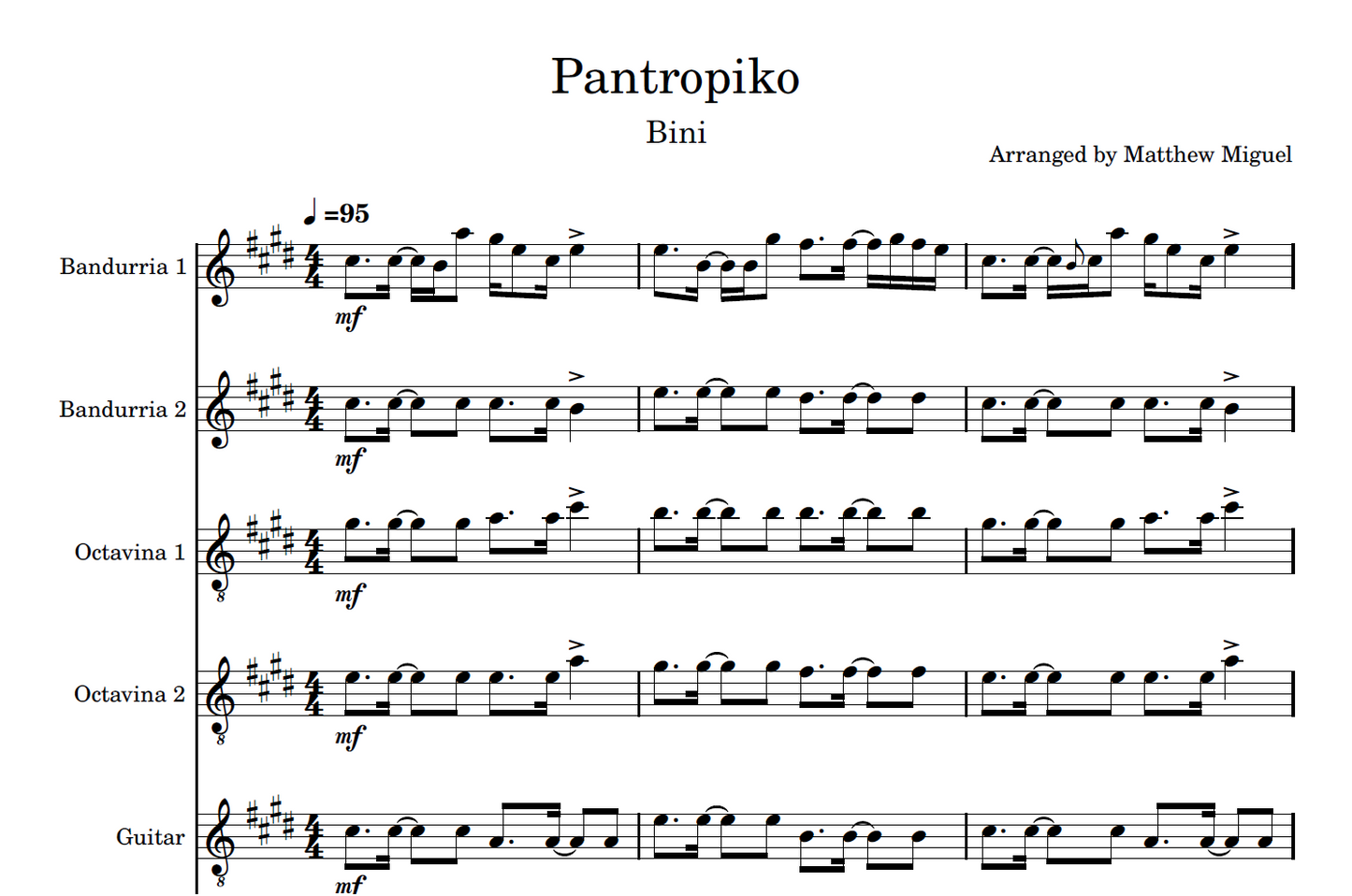 Pantropiko - Rondalla Sheet Music by Musicondalla