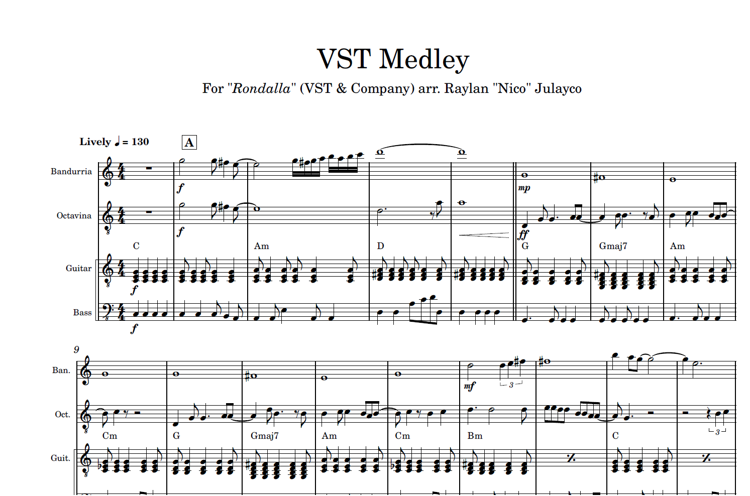 VST Medley - Rondalla Sheet Music by Musicondalla
