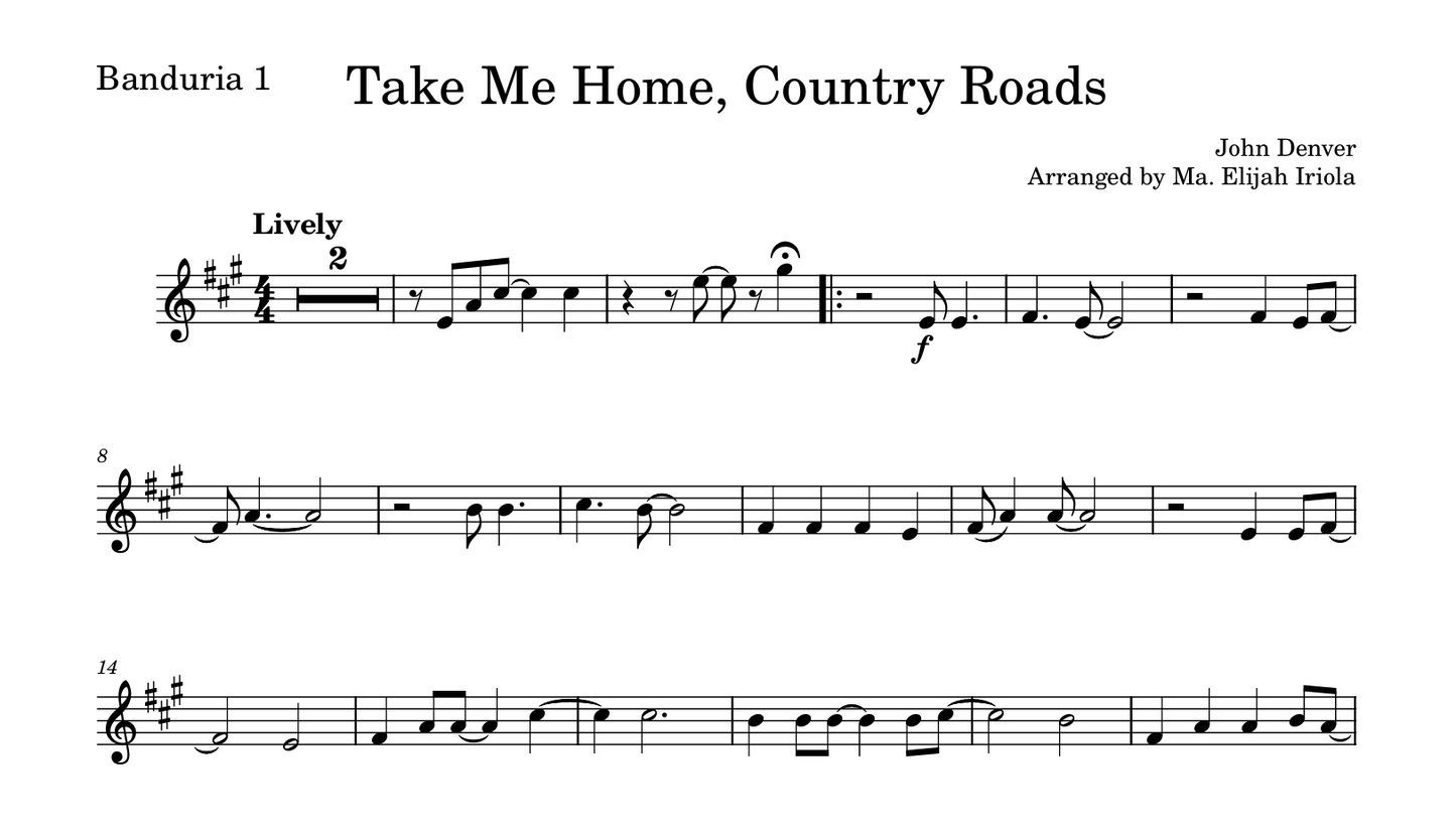 Take Me Home, Country Roads - Rondalla Sheet Music by Musicondalla
