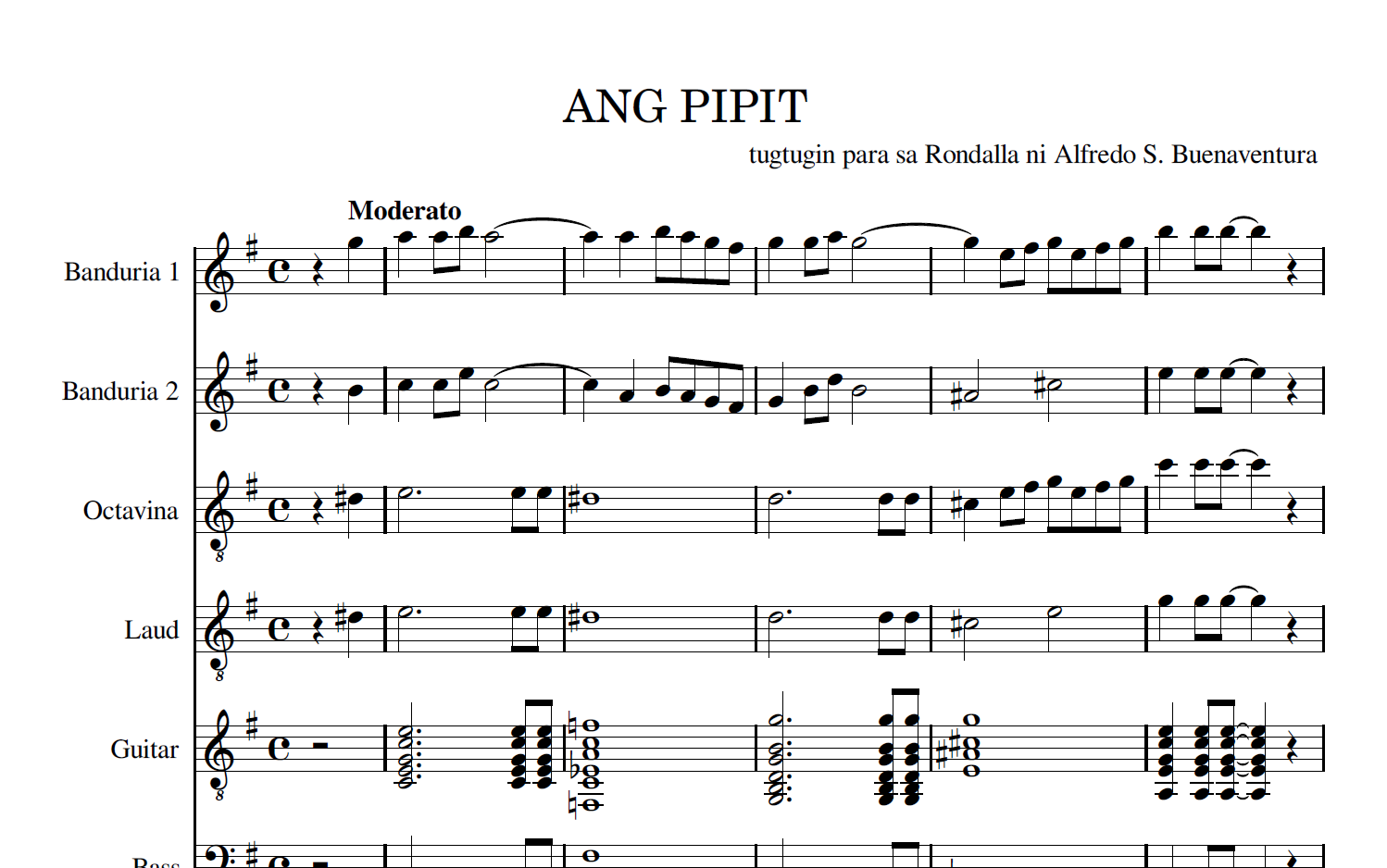 Ang Pipit (Advanced Level) - Rondalla Sheet Music by Musicondalla