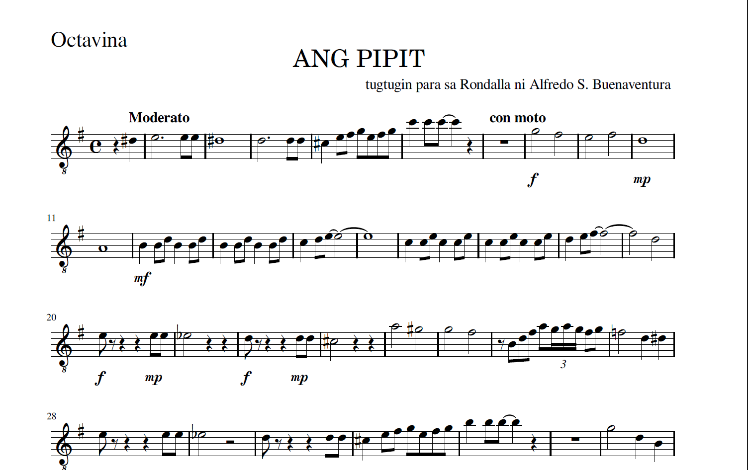 Ang Pipit (Advanced Level) - Rondalla Sheet Music by Musicondalla