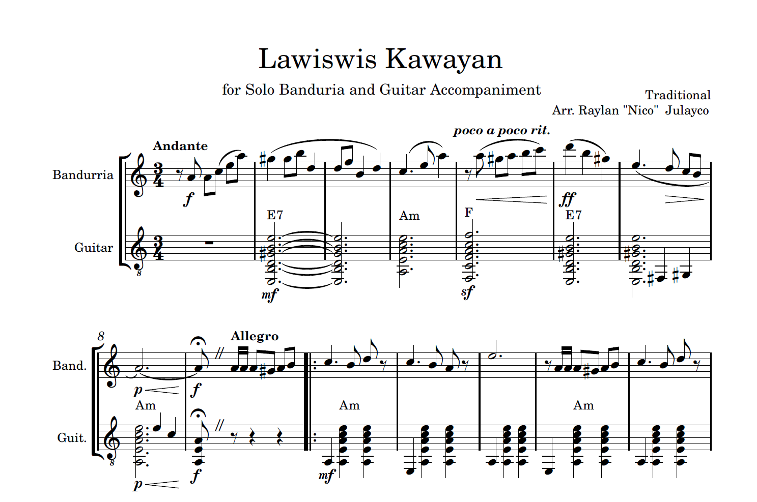 Lawiswis Kawayan - Rondalla Sheet Music by Musicondalla