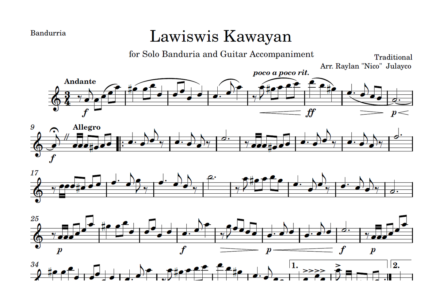 Lawiswis Kawayan - Rondalla Sheet Music by Musicondalla
