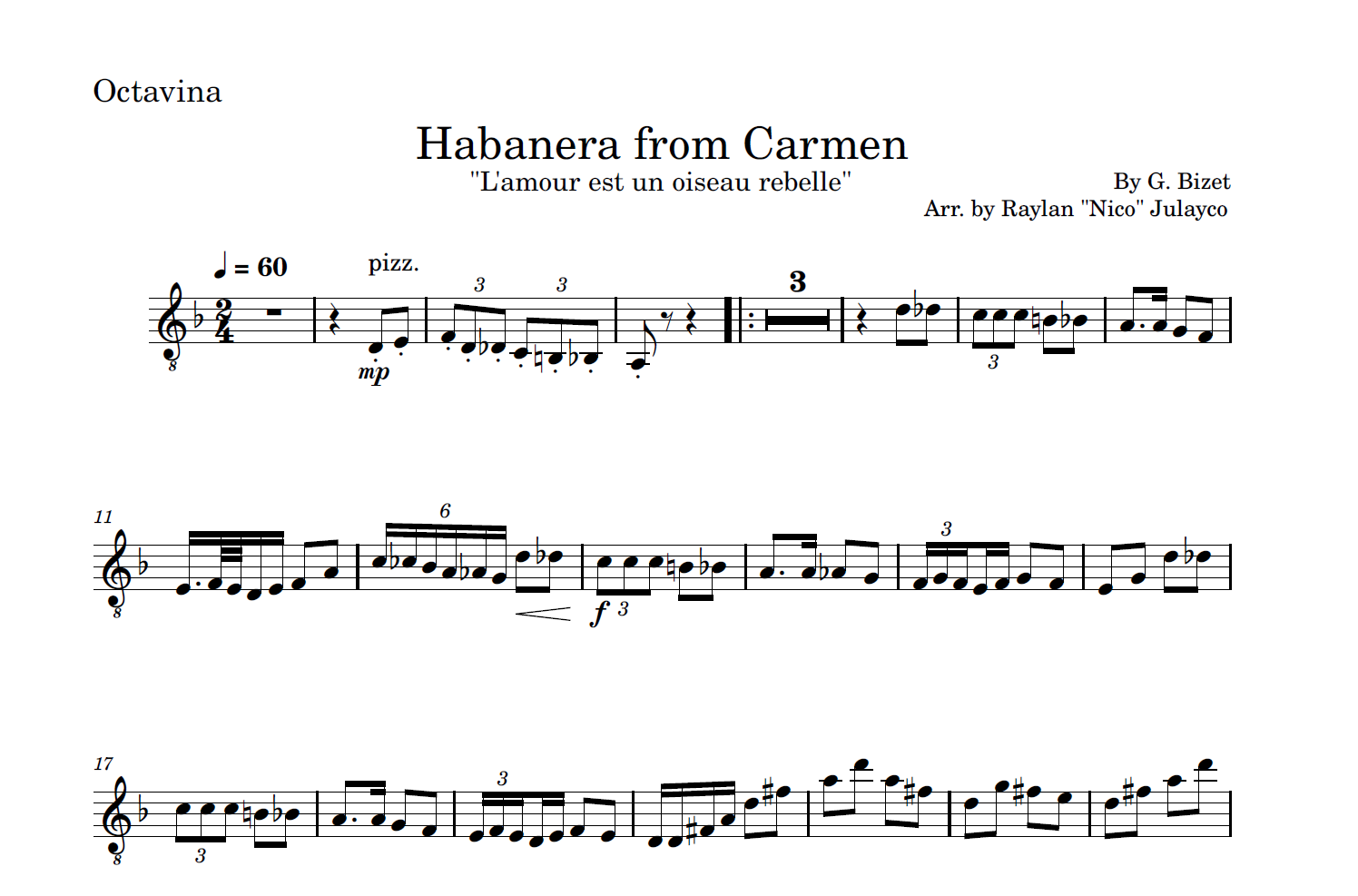Habanera (from Carmen) - Rondalla Sheet Music by Musicondalla