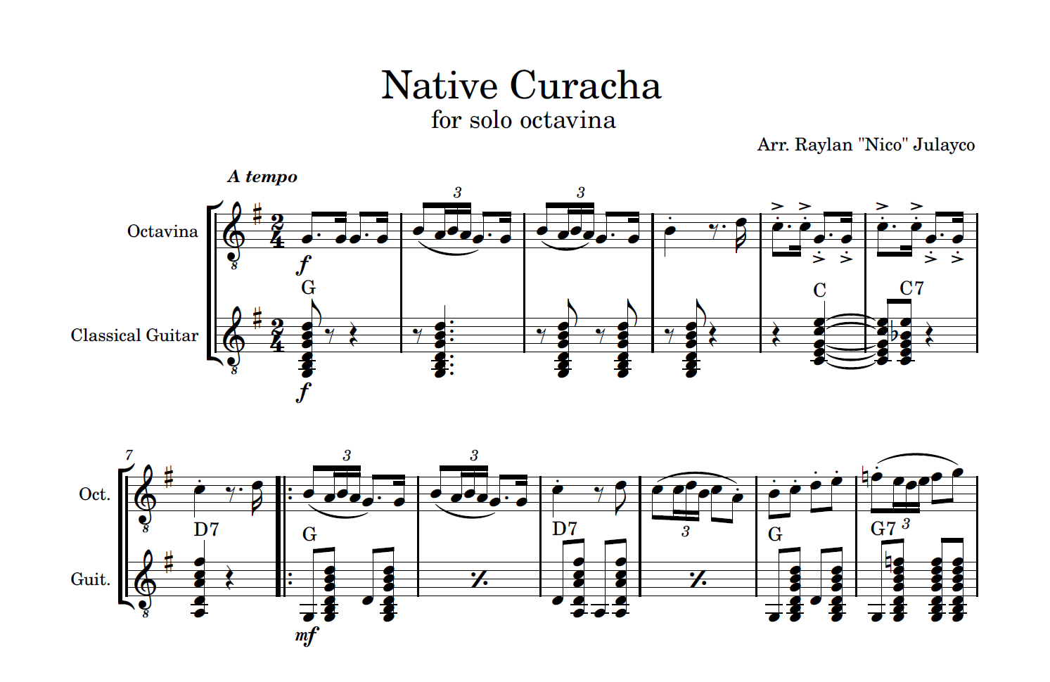 Native Curacha for Solo Octavina & Guitar - Rondalla Sheet Music by Musicondalla