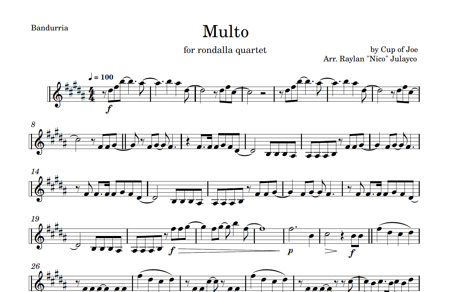 Multo - Rondalla Sheet Music by Musicondalla