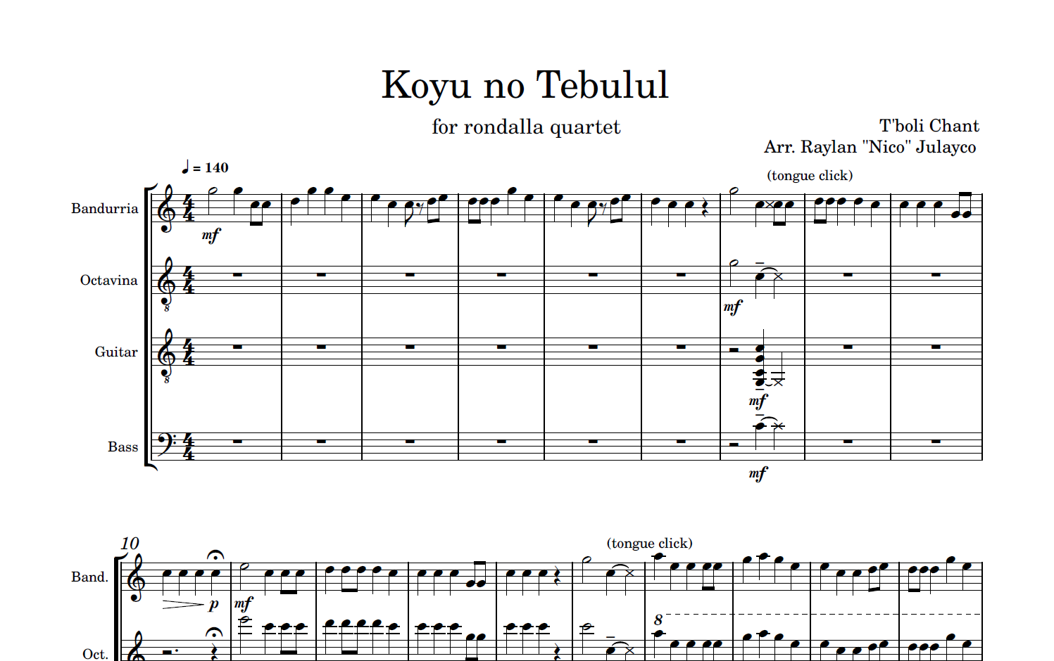 Koyu No Tebulul - Rondalla Sheet Music by Musicondalla