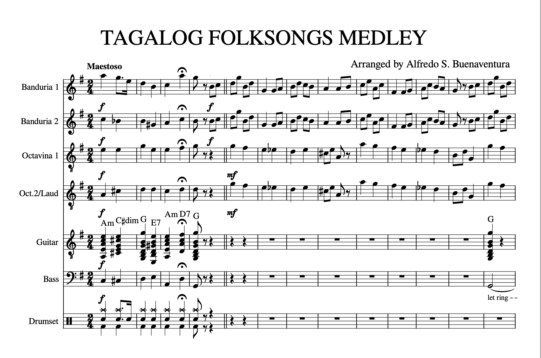 Tagalog Folk Songs Medley - Rondalla Sheet Music by Musicondalla