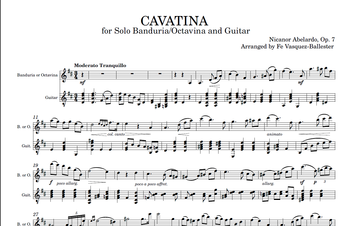 Cavatina - Rondalla Sheet Music by Musicondalla