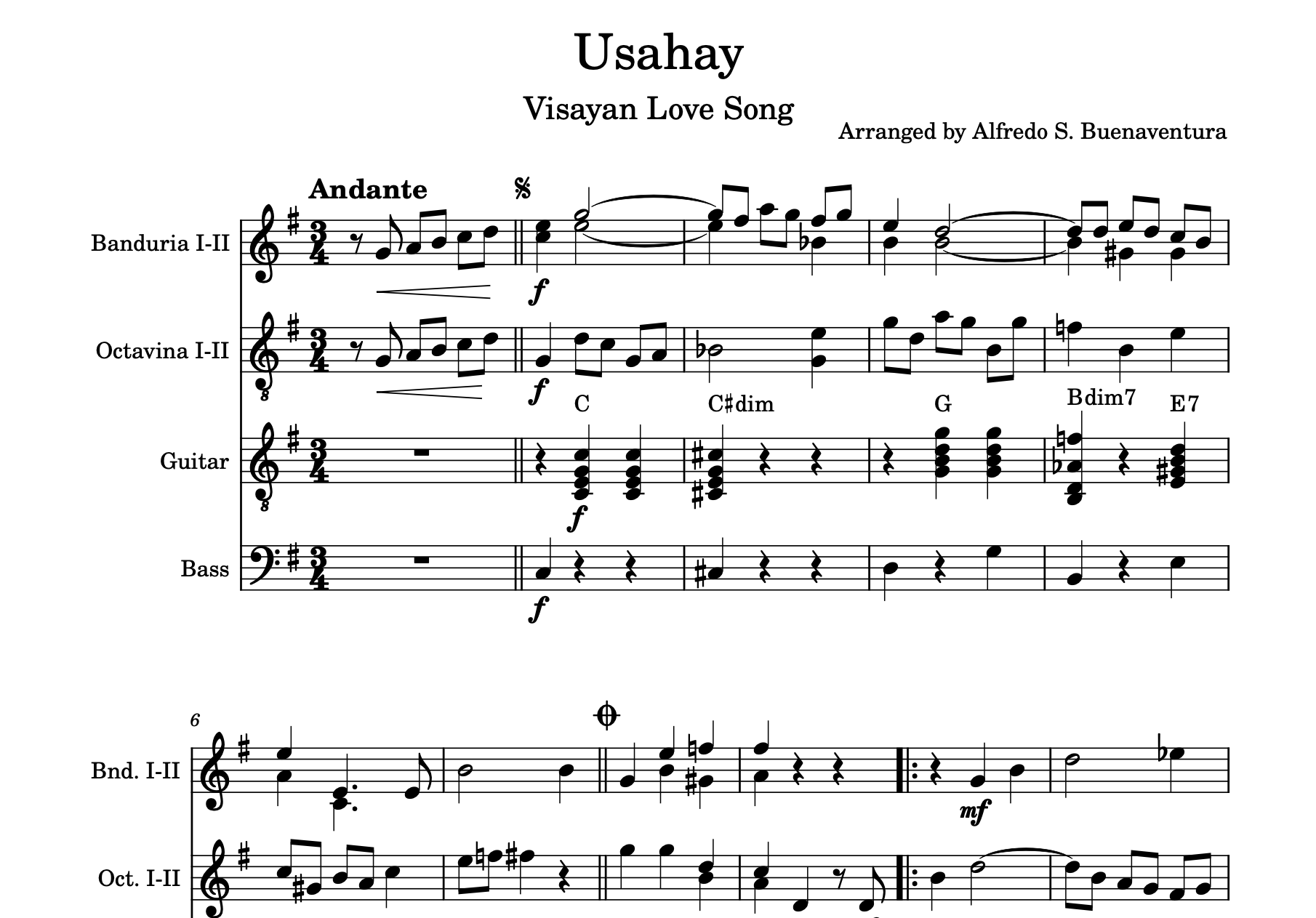 Usahay - Rondalla Sheet Music by Musicondalla
